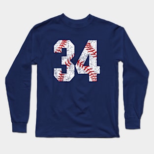 Vintage #34 Baseball Laces Baseball Mom Jersey Love Baseball Long Sleeve T-Shirt